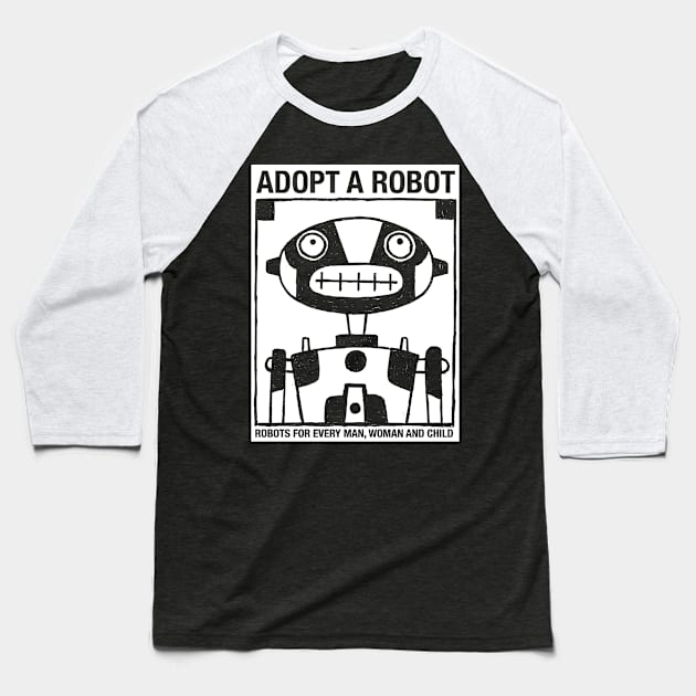 Robot Adoption Baseball T-Shirt by Rob Colvin Art